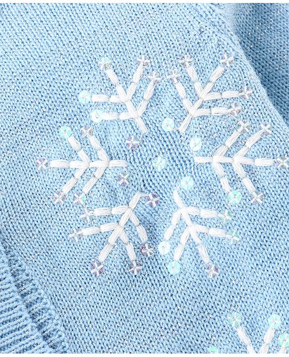 Babyhug Knitted Full Sleeves Front Open Sweater with Snow Flakes Design - Blue