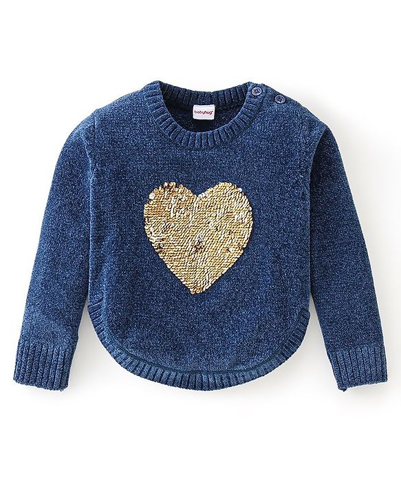Babyhug Knit Full Sleeves Reversible Sequined Sweater - Blue