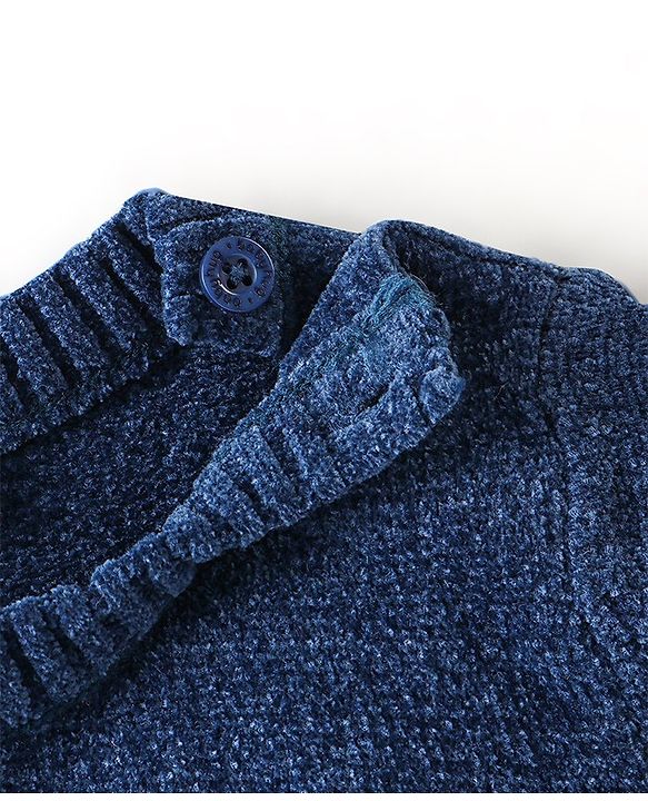 Babyhug Knit Full Sleeves Reversible Sequined Sweater - Blue