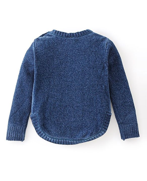 Babyhug Knit Full Sleeves Reversible Sequined Sweater - Blue
