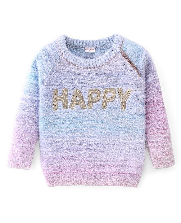 Babyhug Knitted Full Sleeves Text Design Sweater - Multicolour