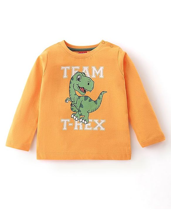Babyhug Cotton Knit Full Sleeves Night Suit With Dino Print - Orange & Green