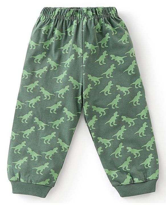 Babyhug Cotton Knit Full Sleeves Night Suit With Dino Print - Orange & Green