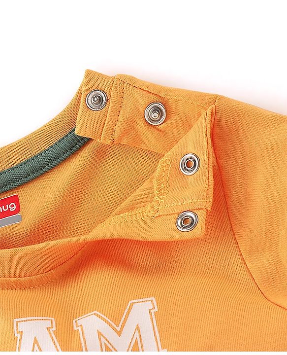 Babyhug Cotton Knit Full Sleeves Night Suit With Dino Print - Orange & Green