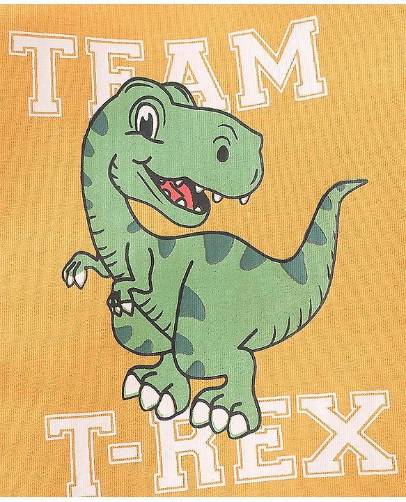 Babyhug Cotton Knit Full Sleeves Night Suit With Dino Print - Orange & Green