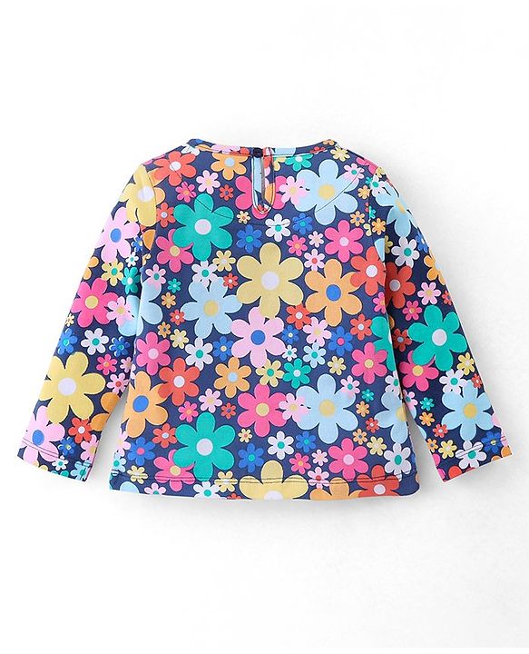 Babyhug Single Jersey Cotton Knit Full Sleeves Night Suit Floral Print - Navy