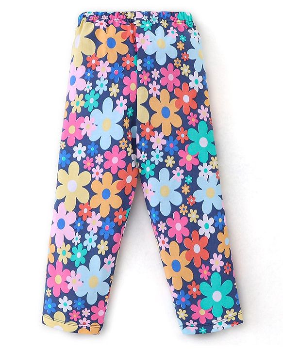 Babyhug Single Jersey Cotton Knit Full Sleeves Night Suit Floral Print - Navy