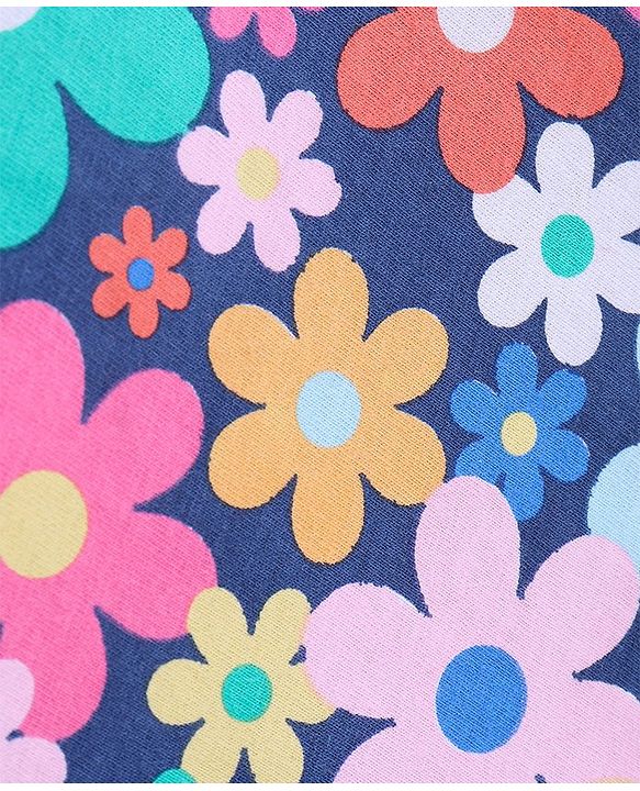 Babyhug Single Jersey Cotton Knit Full Sleeves Night Suit Floral Print - Navy