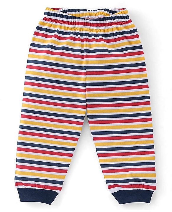 Babyhug Cotton Full Sleeves Night Suit Bus & Stripes Print- Yellow & Blue