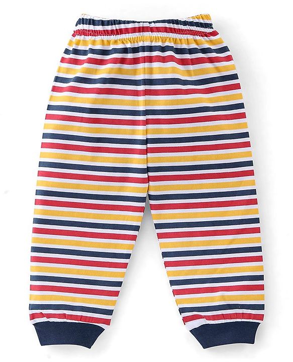 Babyhug Cotton Full Sleeves Night Suit Bus & Stripes Print- Yellow & Blue