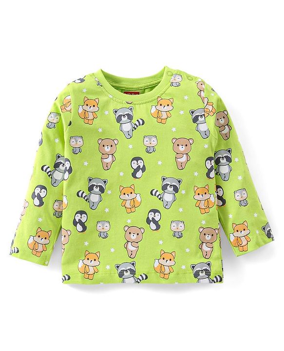 Babyhug Cotton Full Sleeves Night Suit Bear & Koala Print - Green