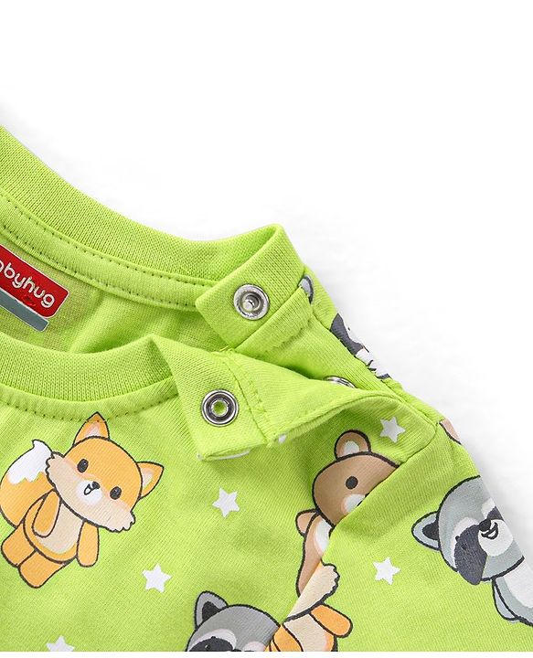 Babyhug Cotton Full Sleeves Night Suit Bear & Koala Print - Green