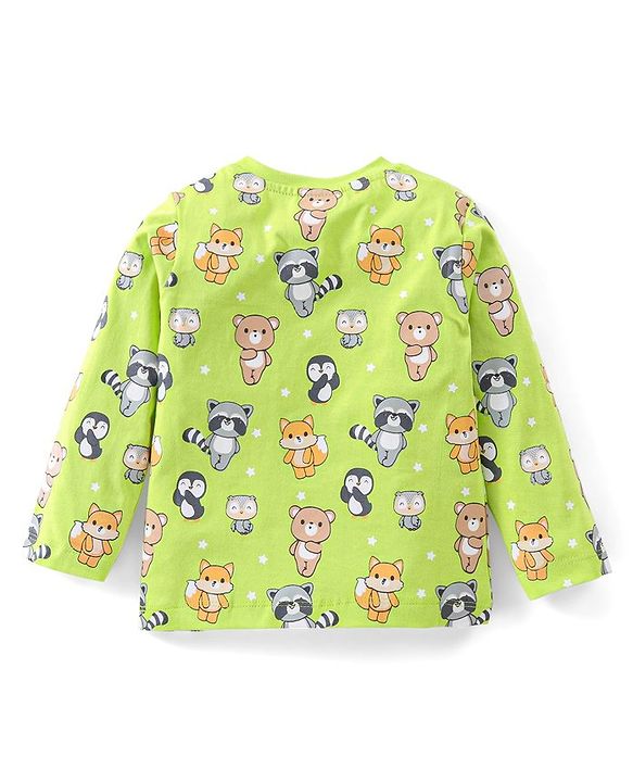 Babyhug Cotton Full Sleeves Night Suit Bear & Koala Print - Green