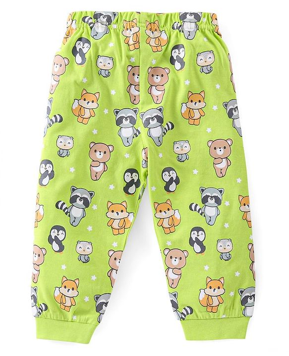 Babyhug Cotton Full Sleeves Night Suit Bear & Koala Print - Green