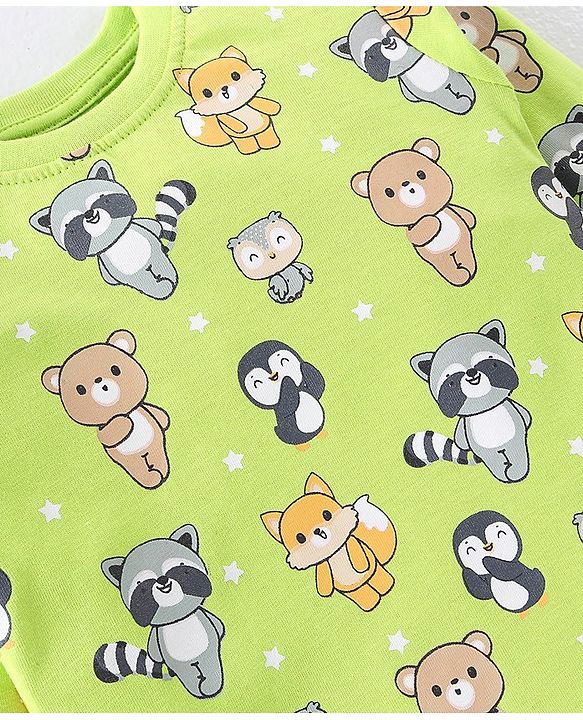 Babyhug Cotton Full Sleeves Night Suit Bear & Koala Print - Green
