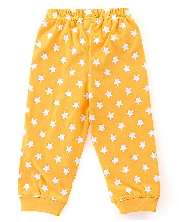 Babyhug Cotton Knit Full Sleeves Night Suit Teddy Print - Navy Blue & Yellow