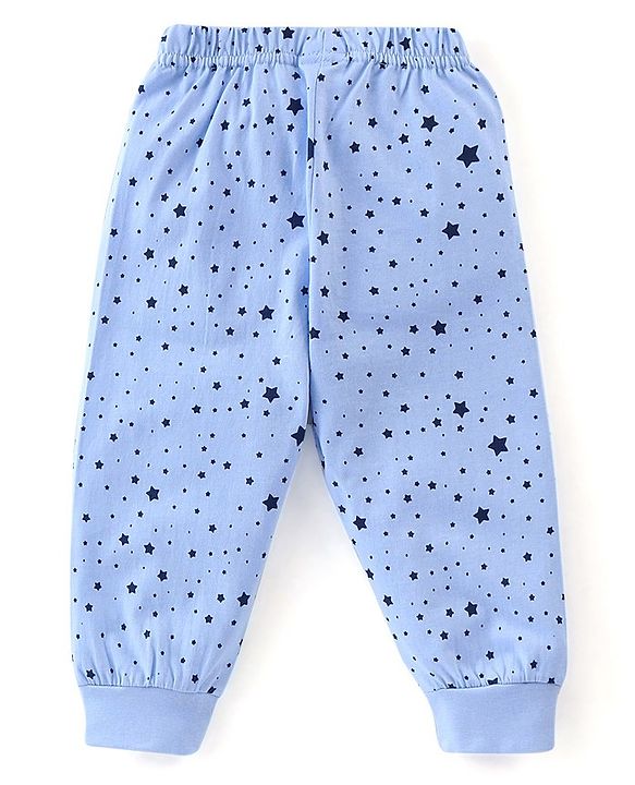 Babyhug Single Jersey Cotton Knit Full Sleeves Night Suit with Astronaut & Stars Print - Blue