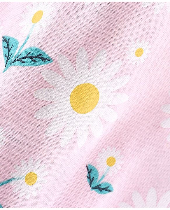 Babyhug 100% Cotton Short Sleeves Knit Dress Daisy Print - Pink