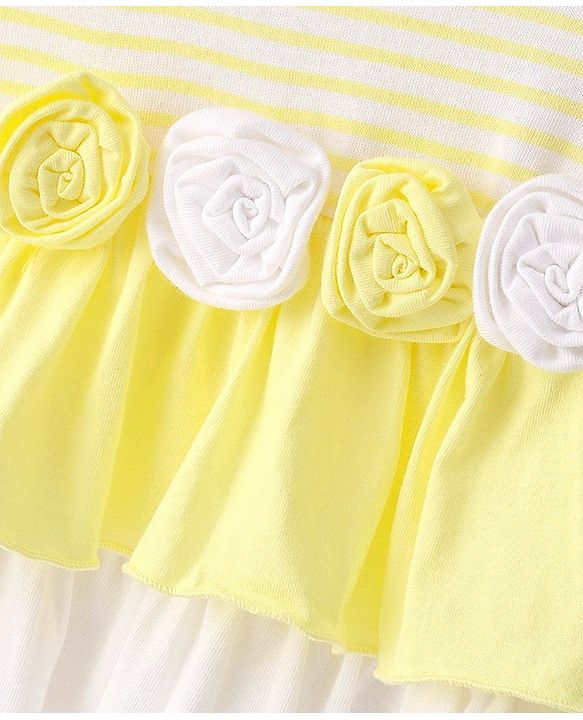 Babyhug Cotton Knit Cap Sleeves Frilled Layered Frock with Floral Corsage - Yellow