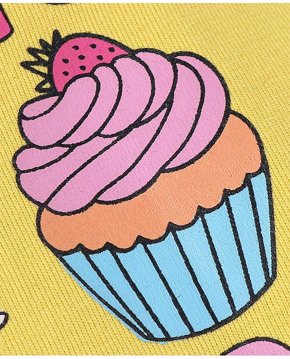 Babyhug Half Sleeves T-Shirt & Night Suit With Text & Cake Print - Yellow & White