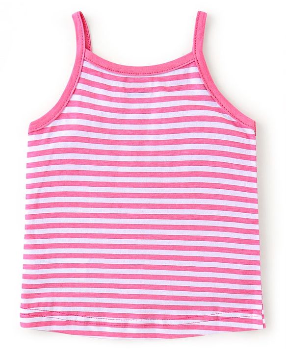 Babyhug 100% Cotton Knit Sleeveless Slips Stripes & Heart Print Pack of 3 - Purple Pink & Blue