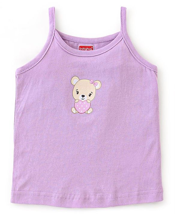 Babyhug 100% Cotton Knit Sleeveless Slips Stripes & Heart Print Pack of 3 - Purple Pink & Blue