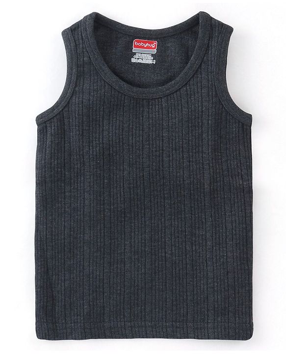 Babyhug Cotton Pull Over Sleeveless Solid Thermal Vest- Dark Grey