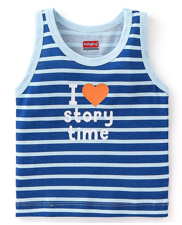 Babyhug Single Jersey Sleeveless Sando Stripes & Caterpillar Print Pack of 3 - Orange & Blue
