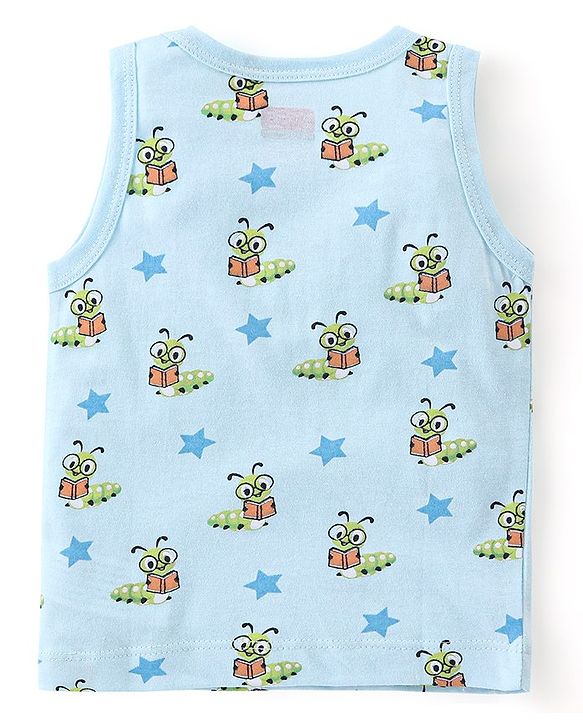 Babyhug Single Jersey Sleeveless Sando Stripes & Caterpillar Print Pack of 3 - Orange & Blue