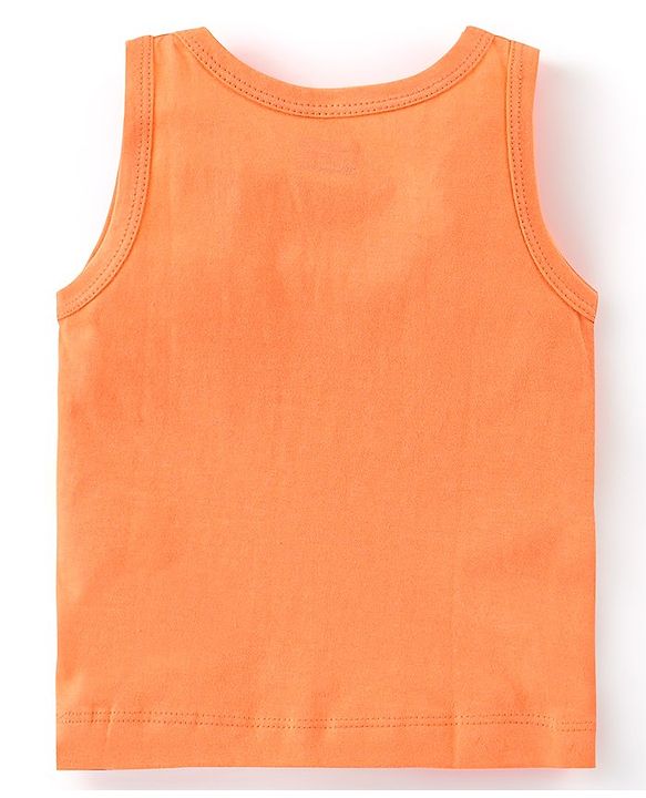 Babyhug Single Jersey Sleeveless Sando Stripes & Caterpillar Print Pack of 3 - Orange & Blue