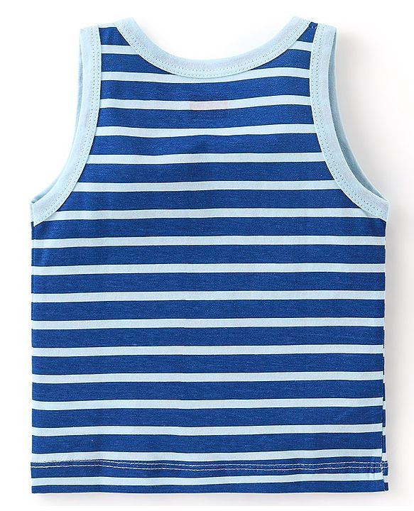 Babyhug Single Jersey Sleeveless Sando Stripes & Caterpillar Print Pack of 3 - Orange & Blue