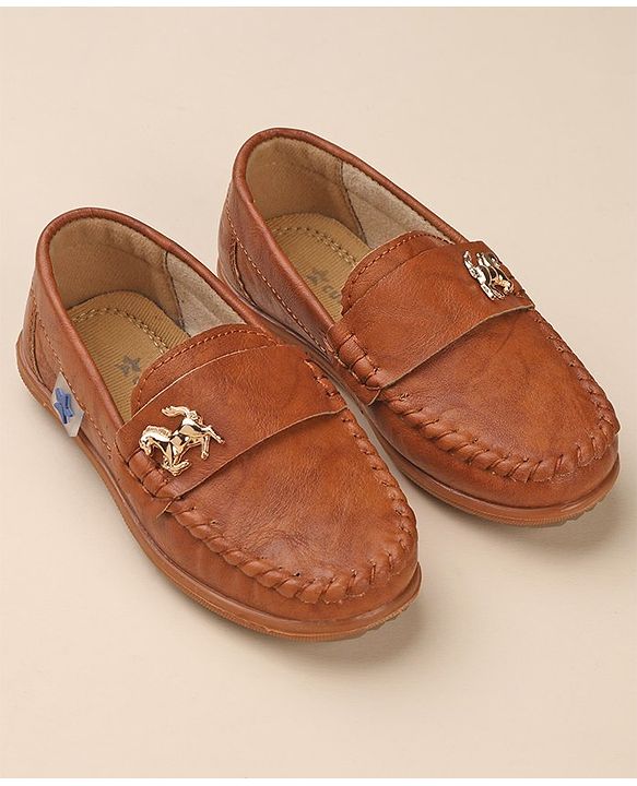 Cute Walk by Babyhug Slip On Solid Formal & Partywear Shoes with Horse Applique - Camel Brown