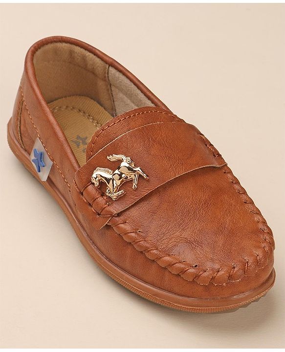 Cute Walk by Babyhug Slip On Solid Formal & Partywear Shoes with Horse Applique - Camel Brown