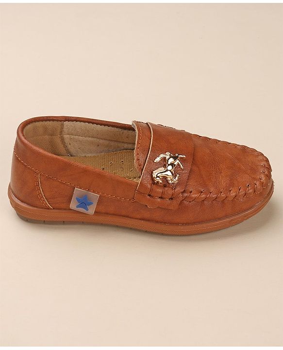 Cute Walk by Babyhug Slip On Solid Formal & Partywear Shoes with Horse Applique - Camel Brown