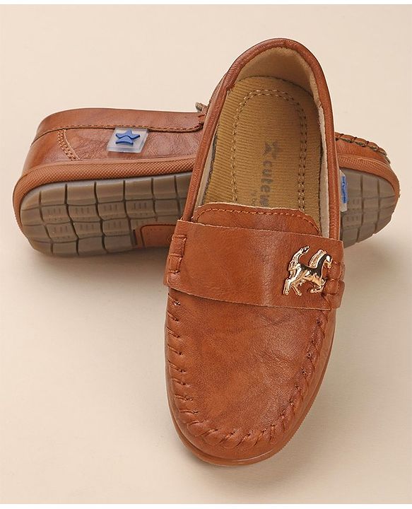 Cute Walk by Babyhug Slip On Solid Formal & Partywear Shoes with Horse Applique - Camel Brown