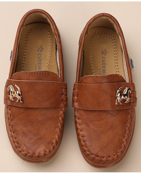 Cute Walk by Babyhug Slip On Solid Formal & Partywear Shoes with Horse Applique - Camel Brown
