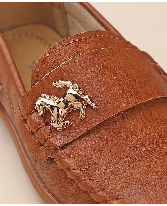 Cute Walk by Babyhug Slip On Solid Formal & Partywear Shoes with Horse Applique - Camel Brown