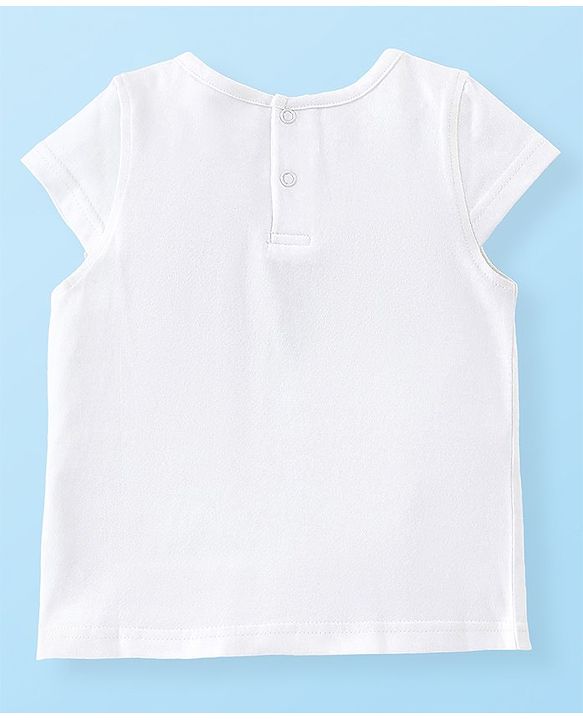Babyhug Single Jersey Knit Dungaree Set With Porcupine Printed Half Sleeves Tee - White & Pink