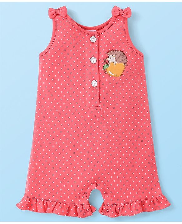 Babyhug Single Jersey Knit Dungaree Set With Porcupine Printed Half Sleeves Tee - White & Pink