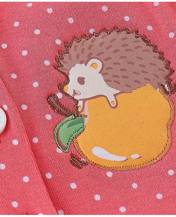 Babyhug Single Jersey Knit Dungaree Set With Porcupine Printed Half Sleeves Tee - White & Pink