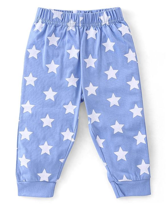 Babyhug Cotton Full Sleeves Night Suit Dino & Stars Print- Blue