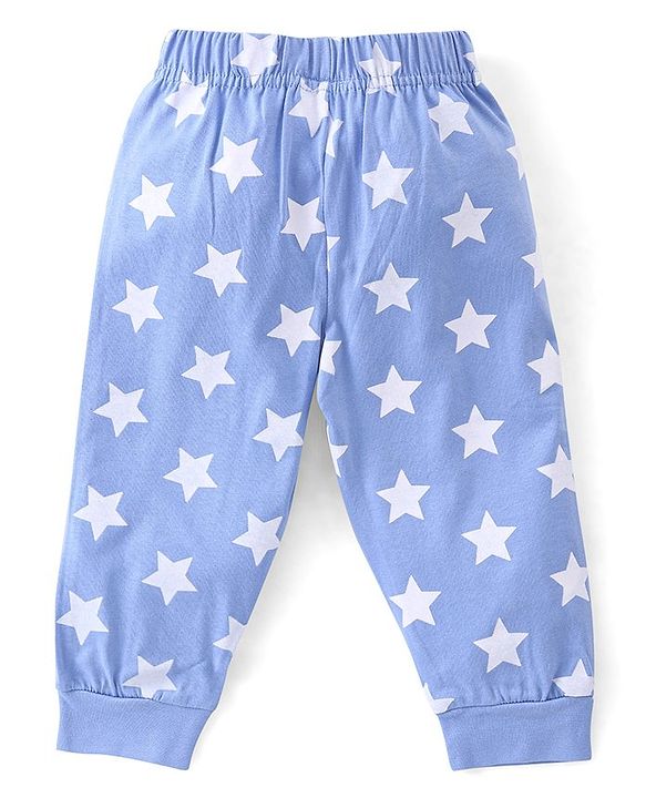 Babyhug Cotton Full Sleeves Night Suit Dino & Stars Print- Blue