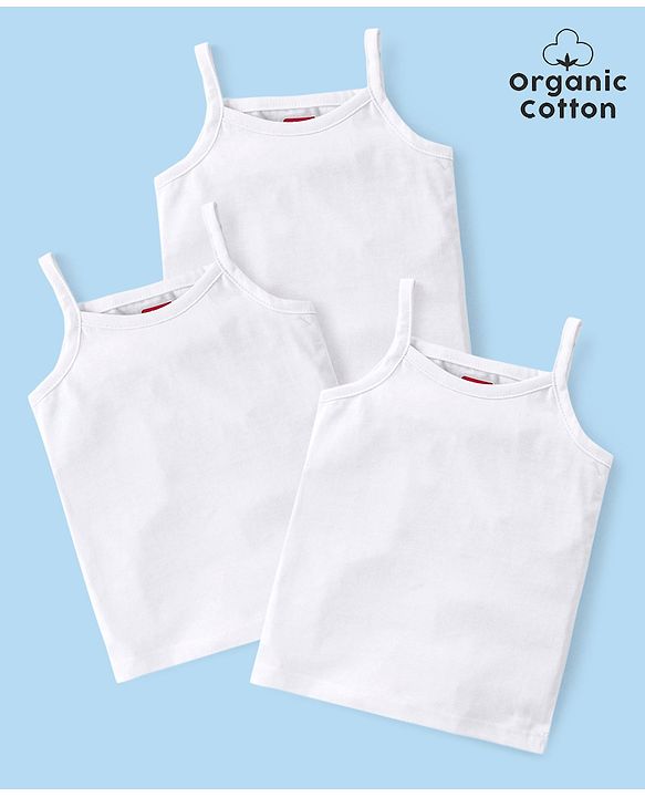 Babyhug 100%  Organic Cotton Sleeveless Slips Pack Of 3 - White