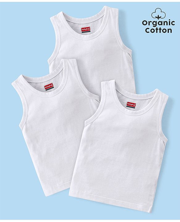 Babyhug 100% Organic Cotton Sleeveless Sando Pack Of 3 - White
