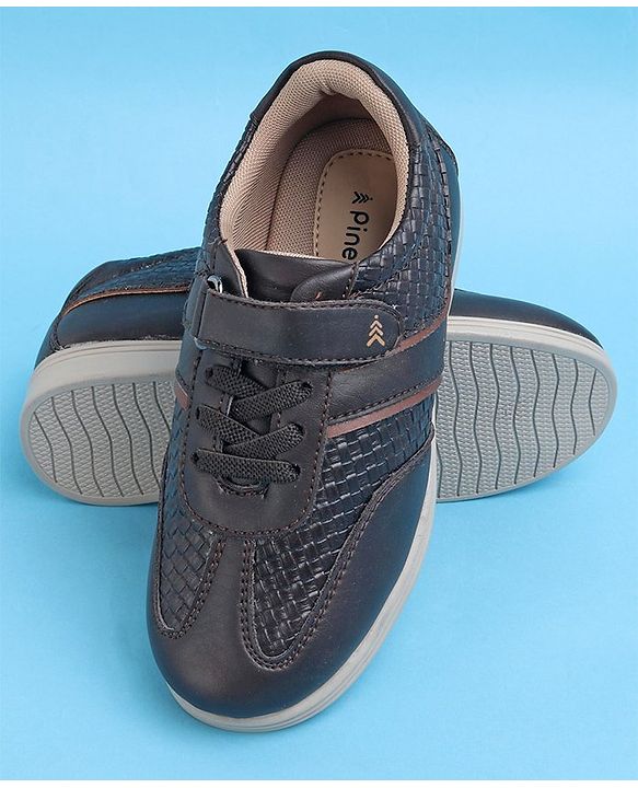 Pine Kids Textured Velcro Closure Casual Shoes - Brown