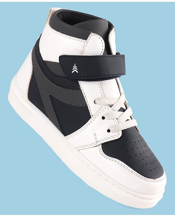 Pine Kids Velcro Closure Sneakers Shoes - White & Navy Blue