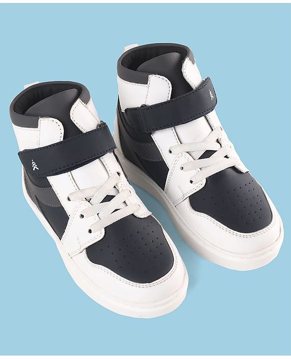 Pine Kids Velcro Closure Sneakers Shoes - White & Navy Blue