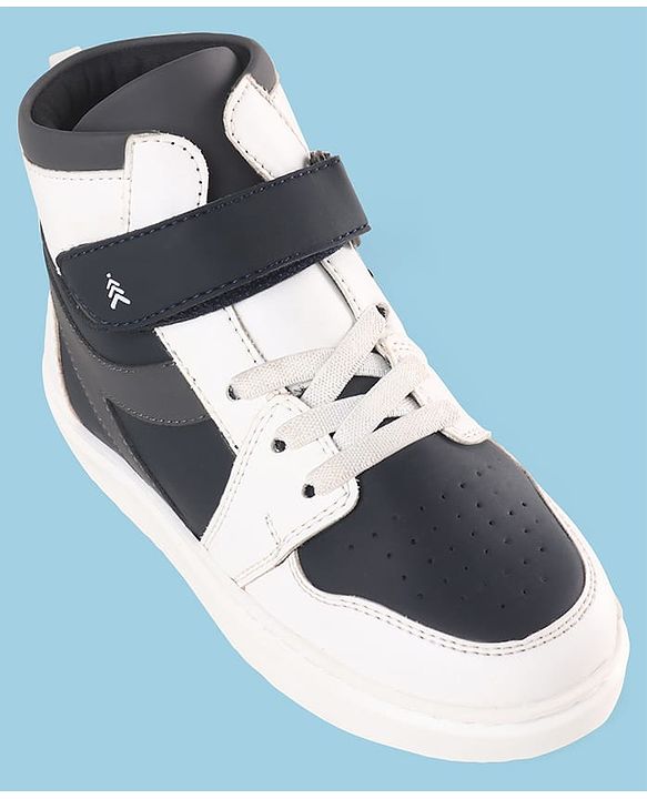 Pine Kids Velcro Closure Sneakers Shoes - White & Navy Blue