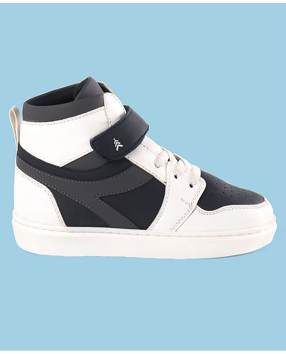 Pine Kids Velcro Closure Sneakers Shoes - White & Navy Blue