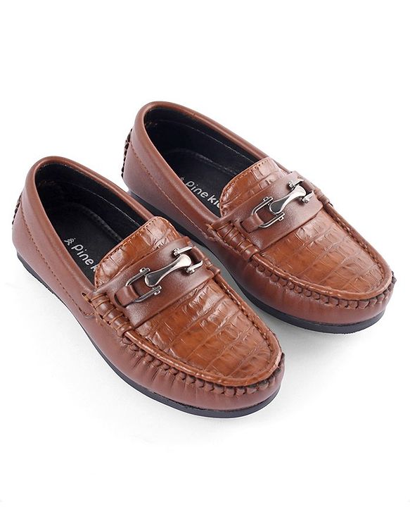 Pine Kids Slip on Formal Wear Shoes with Chain Link - Brown